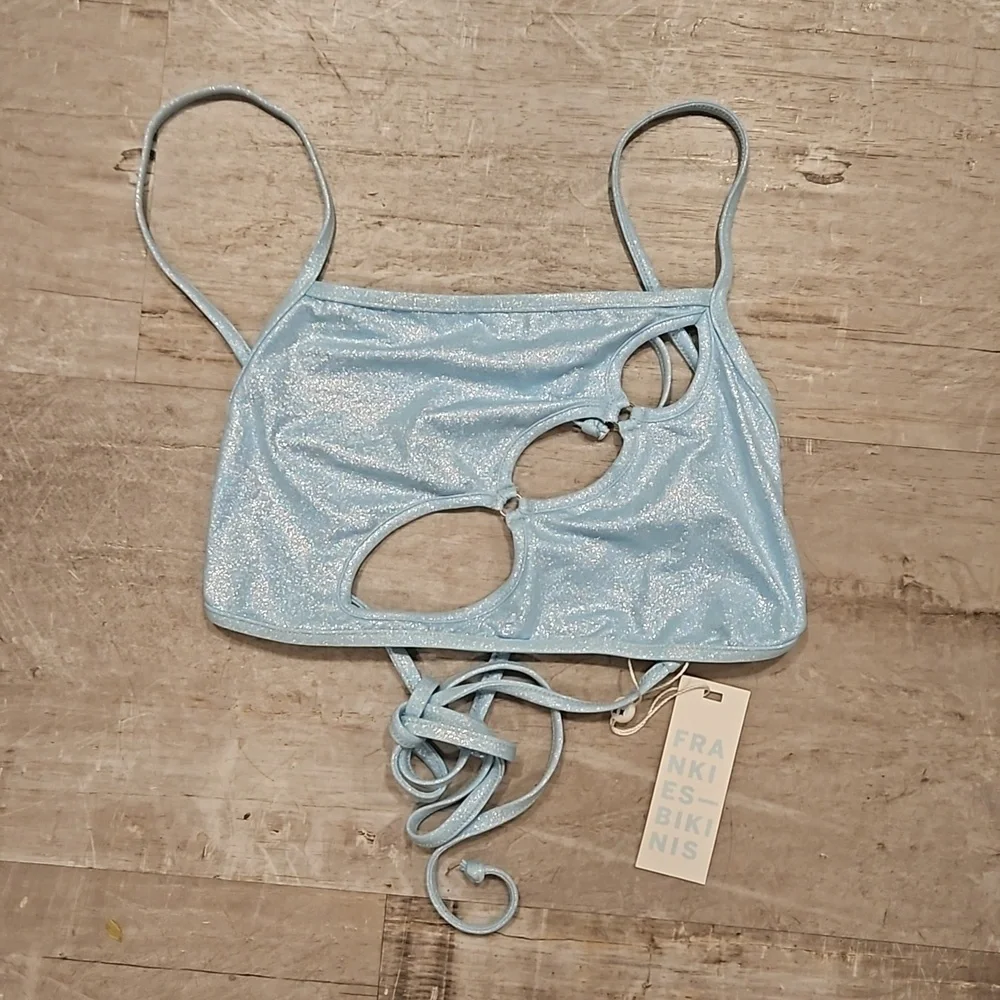 💕FRANKIES BIKINIS💕 Jamilla Iridescent String Top ~ Cloud Chaser Blue M NWT